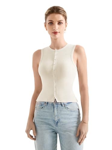 SUUKSESS Women Button Down Going Out Trendy Tops Ribbed Sexy Vest Y2K Tank Tops (Cream, Medium) - Image 7