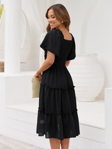 LILLUSORY Spring Midi Graduation Bridal Baby Shower Dresses Women 2024 Summer Casual Flowy Bridal Sun Sundress Trendy Brunch Cute Ladies Vacation Smocked Teacher Clothes Outfits Black - Image 4