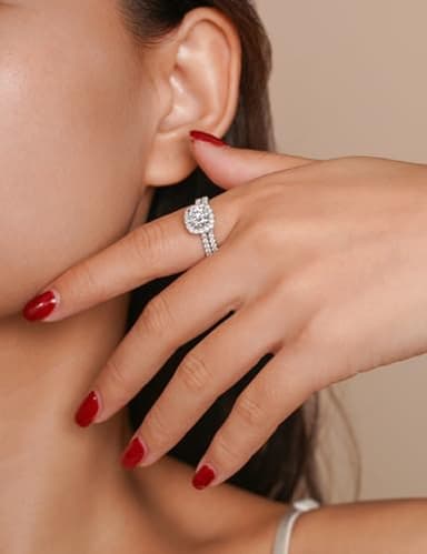 IMOLOVE Moissanite Halo Engagement Rings for Women Halo Rings for Women Wedding Promise Ring 1.4CT D Color VVS1 Clarity Round Cut Moissanite Ring in Sterling Silver plated with 18K White Gold-70 - Image 6