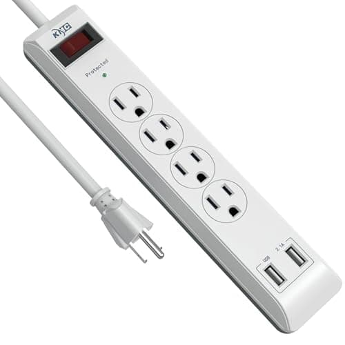 KMC 4-Outlet Surge Protector Power Strip with USB Ports, 2 USB-A, Power Strip Surge Protector, 600J Surge Protection, 2ft Extension Cord, 3-Prong Grounded Plug, UL/ETL Certified, White - Image 1