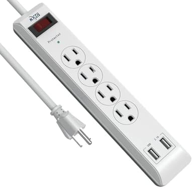 KMC 4-Outlet Surge Protector Power Strip with USB Ports, 2 USB-A, Power Strip Surge Protector, 600J Surge Protection, 2ft Extension Cord, 3-Prong Grounded Plug, UL/ETL Certified, White - Image 1