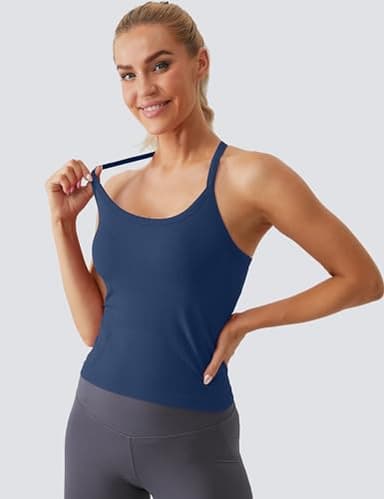 MathCat Workout Tank Tops for Women with Built in Bra, Sleeveless Gym Tops Seamless Racerback Athletic Yoga Shirts Navy - Image 2