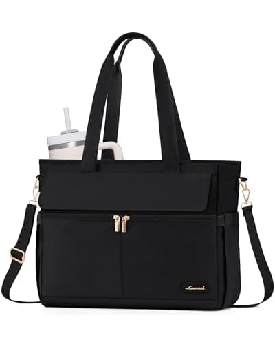 LOVEVOOK Work Bags for Women 15.6 Inch Canvas Work Tote Bags Large Capability Laptop Purse Professional Teacher Tote Bag Casual Computer Briefcase for Office Travel Nurse, Black - Image 1