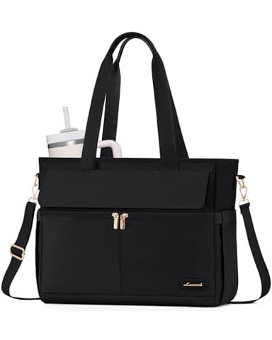 LOVEVOOK Work Bags for Women 15.6 Inch Canvas Work Tote Bags Large Capability Laptop Purse Professional Teacher Tote Bag Casual Computer Briefcase for Office Travel Nurse, Black - Image 1