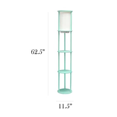Simple Designs LF2010-AQU 62.5" Round Modern Shelf Etagere Organizer Storage Floor Lamp with 2 USB Charging Ports, 1 Charging Outlet and Linen Shade for Living Room Bedroom, Aqua, 11.5 x 11.5 x 62.5 - Image 4
