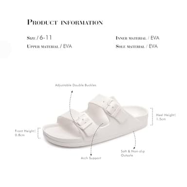 FUNKYMONKEY Women's Comfort Slides Double Buckle Adjustable EVA Flat Sandals (9 M US-Women, White) - Image 8