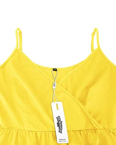 STYLEWORD Women's V Neck Spaghetti Strap Summer Casual Swing Dress with Pocket (Yellow-429,S) - Image 4
