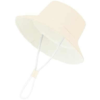 Baby Sun Hat UPF 50+ Sun Protective Toddler Bucket Hat Summer Kids Beach Hats Wide Brim Outdoor Play Hat for Boys Girls Pure Greamy White 6-12 Months - Image 3