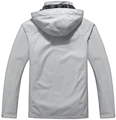 OTU Men's Lightweight Waterproof Hooded Rain Jacket Outdoor Raincoat Shell Jacket for Hiking Travel Light Grey M - Image 2