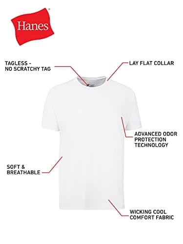 Hanes Mens Cotton, Moisture-wicking Crew Tee Undershirts, Multi-packs, White - 6 Pack, Large US - Image 5