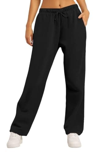 AUTOMET Women's Wide Leg Sweatpants Fleece Lined Baggy Straight Leg Lounge Pants Fall Outfits Athletic Joggers with Pockets Black M - Image 1