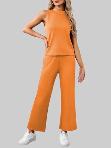 Casly Lamiit Womens Summer Outfits Matching Set Mock Neck Tank Top Crop Pants Tracksuit 2025 Trendy Comfy Clothes Dressy Work Travel Sweatsuit Camellia S - Image 5