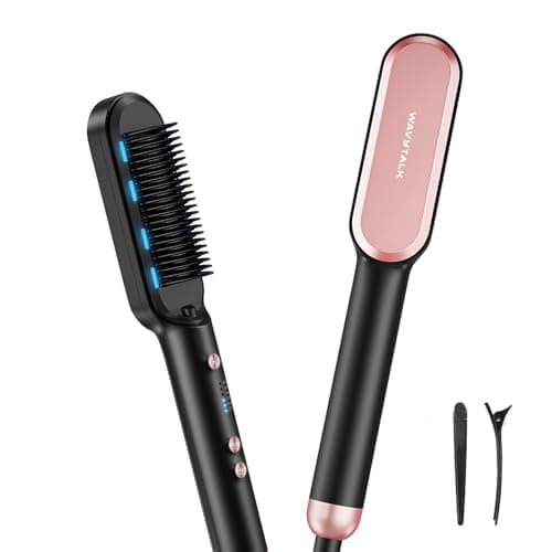 Wavytalk Hair Straightener Brush,Sleek Sweep Ionic Straightening Brush with 6 Temperature Adjust, Anti-Scald Ceramic Hair Straightener Comb Fast Heating for Home Salon, Dual Voltage, Rose Gold - Image 1