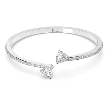 SWAROVSKI Mesmera Bangle Bracelet, Heart-Shaped Clear Crystals on a Rhodium Finish Cuff, Size L, from the Swarovski Attract Soul Collection - Image 1
