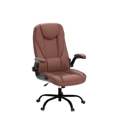 Guessky Big and Tall Office Chair with Flip-Up Arms High Back Desk Leather Office Chair with Lumbar Support, Brown - Image 5