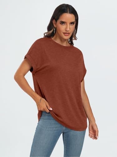 AUTOMET Womens Summer Tops Oversized Short Sleeve Business Casual Dressy T Shirts Trendy Fashion Clothes Spring Outfits 2025 Brickred 2XL - Image 3
