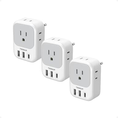 TESSAN European Travel Plug Adapter USB C 3 Pack, US to Europe Plug Adaptor with 4 AC Outlets 3 USB Charging Ports, Type C Power Adapter for USA to EU Euro Spain France Iceland Italy Germany Greece - Image 1