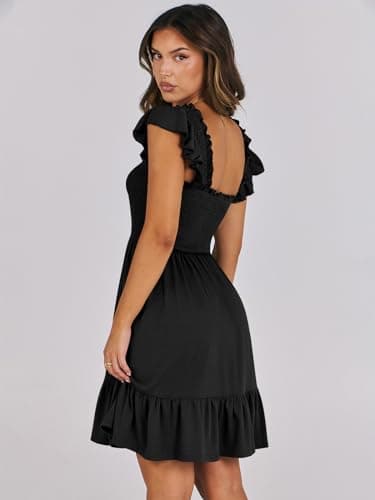 ANRABESS Women's Summer Casual Sleeveless Square Neck Dress 2025 Smocked Ruffle Backless Boho Beach Cute Teen Short Sundress Black Large - Image 4