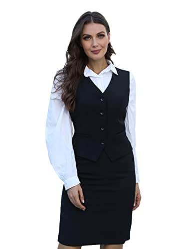 V VOCNI Women's Fully Lined 4 Button V-Neck Economy Dressy Suit Vest Waistcoat - Image 3