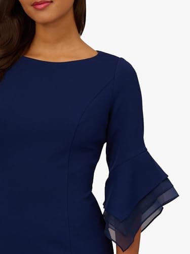 Adrianna Papell Women's Knit Crepe Tiered Sleeve Dress, Navy Sateen, 12 - Image 2