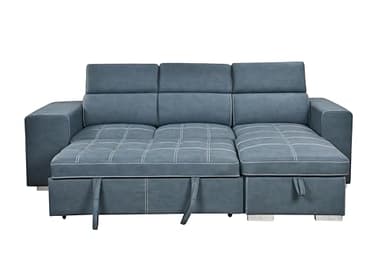 THSUPER 102'' Microfiber L Shaped Sectional Sleeper Sofa Couch with Pullout Bed and Storage Chaise, Convertible Couches with Adjustable Headrest for Living Room, Reversible Chaise. Navy Blue - Image 6