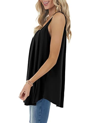 Tops for Women 2025 Trendy Loose Fit Flowy Workout Tanks Summer Shirts Spring Beach Vacation Clothes Black L - Image 4
