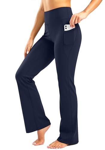 28"/30"/32"/34" Inseam Women's Bootcut Yoga Pants Long Bootleg High-Waisted Flare Pants with Pockets GRK002-navy34-3XL - Image 1