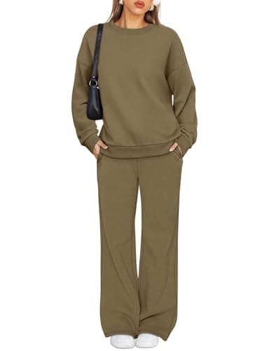 XIEERDUO Two Piece Sets for Women Chocolate Brown Fall Clothes Workout Sets Matching Lounge Set Trendy Track Suits Chic Sweatpants Travel Outfits Khaki M - Image 2