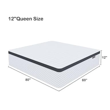 Deegari Queen Mattress,12 Inch Queen Size Mattresses in a Box,Gel Memory Foam and Innerspring Hybrid Mattress with Individual Pocket Spring for Motion Isolation,Medium Firm Feel - Image 3