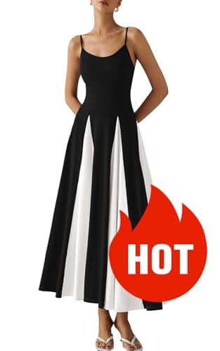 PRETTYGARDEN Spaghetti Strap Backless Summer Dresses for Women 2025 Flowy Maxi Dresses Sleeveless Wedding Guest Dress (Black White, Large) - Image 8