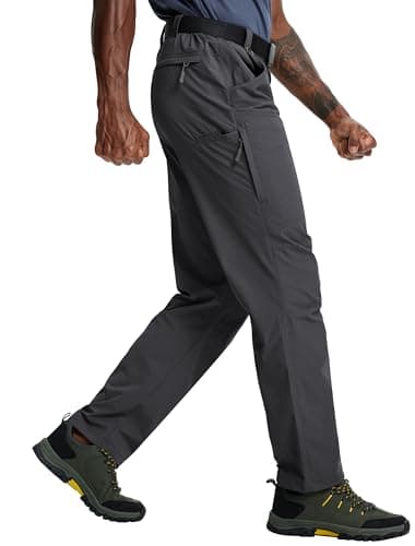 Zoofly Mens Lightweight Nylon Pants Waterproof Quick Dry 6 Pockets Stretchy Elastic Waist Comfy Hiking Fishing (Dark Grey, 42W*32L) - Image 1