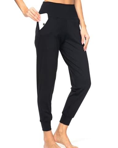 Kcutteyg Womens Joggers with Pockets High Waisted, Lightweight Quick Dry Athletic Workout Soft Pants for Gym, Yoga, Running (Black,Large) - Image 2