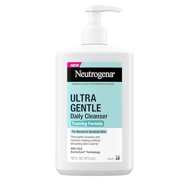 Neutrogena Ultra Gentle Foaming Facial Cleanser, Fragrance Free Hydrating Face Wash for Sensitive Skin, Daily Non Over Drying Makeup Remover, Hypoallergenic, Soap & Dye Free, Non-Comedogenic, 16 Fl Oz - Image 1