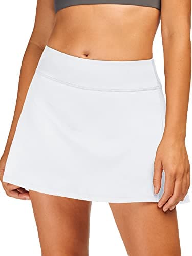 Stelle Women Tennis Golf Skirts High Waisted with Inner Shorts for Athletic Workout Sports Skorts Running Pickleball (WT, M) White - Image 2