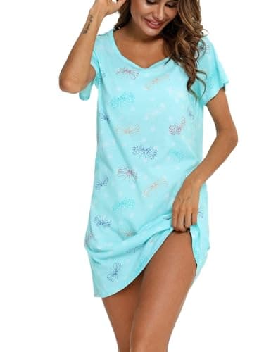 ENJOYNIGHT Womens Nightgowns Cotton Sleepwear Plus Size Sleep Shirts Short Sleeves Nightshirt Print Sleepshirt (3X-Large, Flying) - Image 1