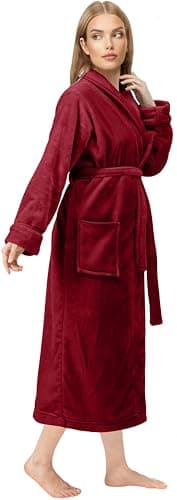 NY Threads Premium Womens Robe Plush Soft Long Bathrobe Warm Fleece Shawl Collar Spa Robe Pack of 1, Large, Burgundy - Image 2