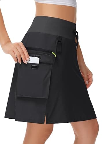 MIVEI 20" Women's Hiking Cargo Skorts Skirts with Zipper Pockets Knee Length Golf Tummy Control Quick Dry Long Skort Black - Image 1