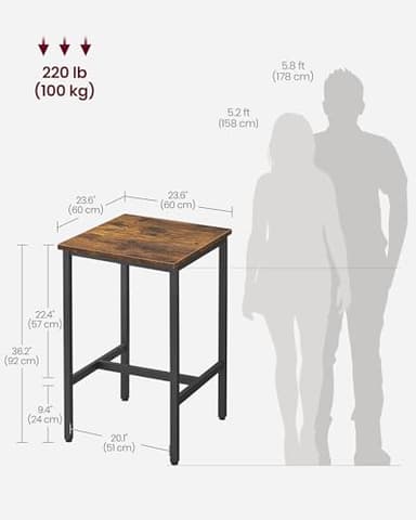 VASAGLE Bar Table, Small Kitchen Dining Table, High Top Pub Table, Bar Height Cocktail Table for Living Room Party, Sturdy Metal, 23.6 x 23.6 x 35.4 Inches for Narrow Spaces, Rustic Brown and Black - Image 3