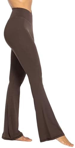 Sunzel Flare Leggings, Crossover Yoga Pants with Tummy Control, High-Waisted and Wide Leg, 34" Inseam, Seal Brown X-Large - Image 4