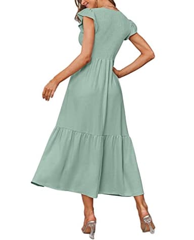 OFEEFAN Casual Dress Summer Maxi Dress Spring Dresses 2025 Easter Dress Sage Green Dress M - Image 4
