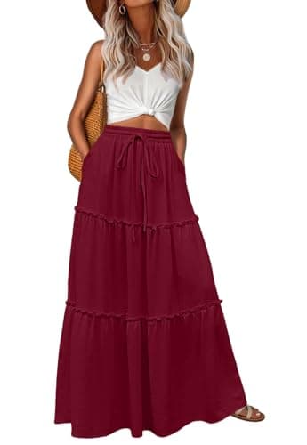 Lepunuo Casual Boho High Waisted Flowy Maxi Skirts Womens Trendy Spring Skirts with Pockets - Image 1