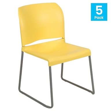 Flash Furniture HERCULES Series 5 Pack 880 lb. Capacity Yellow Full Back Contoured Stack Chair with Gray Powder Coated Sled Base - Image 4