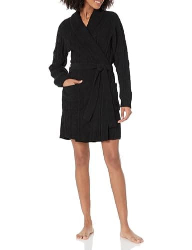PJ Salvage Women's Loungewear Cable Knit Robe, Black, L - Image 1