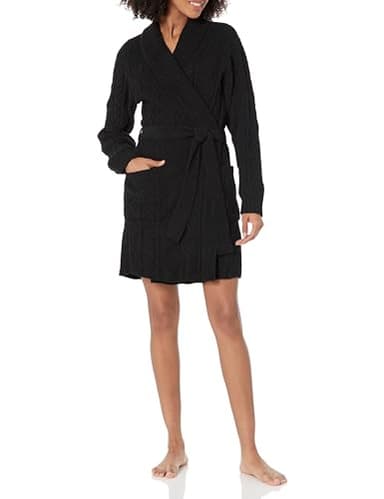 PJ Salvage Women's Loungewear Cable Knit Robe, Black, L - Image 1