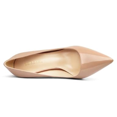 COLETER Women's 4 Inch Pumps Pointy Toe Wedding Dress Shoes Slip on Stiletto Pumps Patent Nude 9US - Image 4