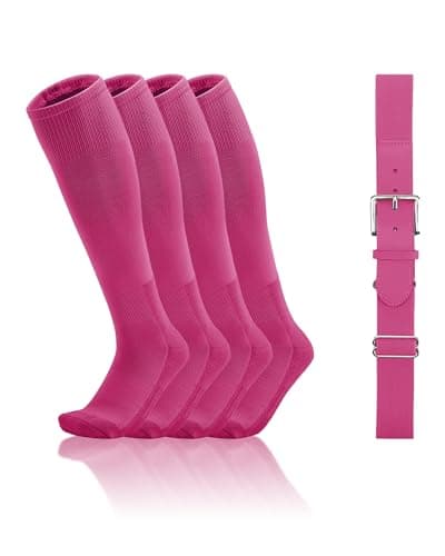 QBK Toddler Baseball Socks And Belt Youth Softball Tee Ball Combo Set for Boy Girl (2 Pairs of Socks & 1 Belt)(HOT PINK,2-4T) - Image 1