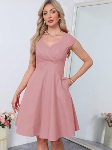 Hanpceirs Women's Cap Sleeve 1950s Vintage Party Dress Cocktail Dress Formal Dresses with Pocket Blush Pink S - Image 4