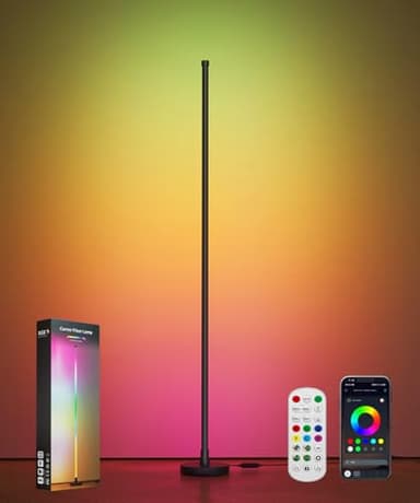 BWGZH Corner Floor Lamp, Smart RGB LED Corner Lamp with Music Sync and 16 Million DIY Colors, App & Remote Control, Color Changing Standing Lamp for Bedroom, Living Room and Gaming Room - Image 1