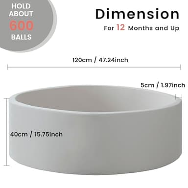 Zedachica Ball Pit for Toddlers 47.24''x15.75'' Baby Ball Pit Soft Foam Ball Pits Round Lagre Kids Ball Pits Indoor and Outdoor Game Kids Play Ball Pool Ideal Gift for Children (Grey, NO Balls) - Image 4