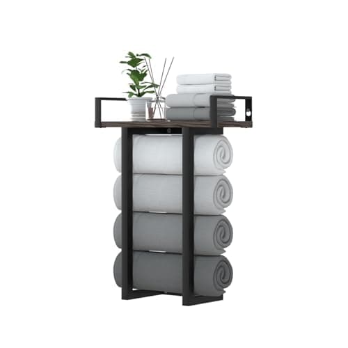 Towel Rack Wall Mounted with Wooden Shelf for Small Bathroom,Multi Towel Storage Racks for Rolled Towels,Bath Towel Holder Over The Toilet for Rv Camper - Image 1